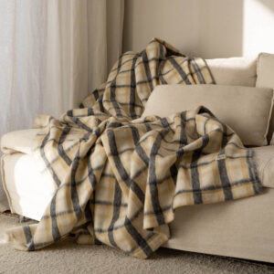 Wełniany pled w żółtą kratę / fresh lemon