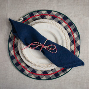 Podkładka na stół z lnu w granatową kratę / #3