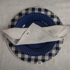 Podkładka na stół z lnu w granatową kratę / #1